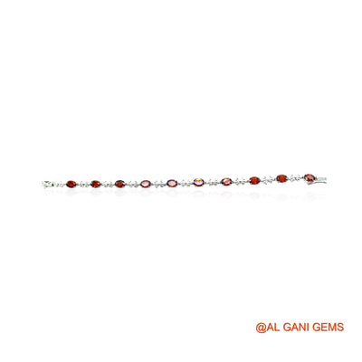 Sterling Silver Garnet Gemstone Birthday Drop Mother Bezel Bracelet SB-8