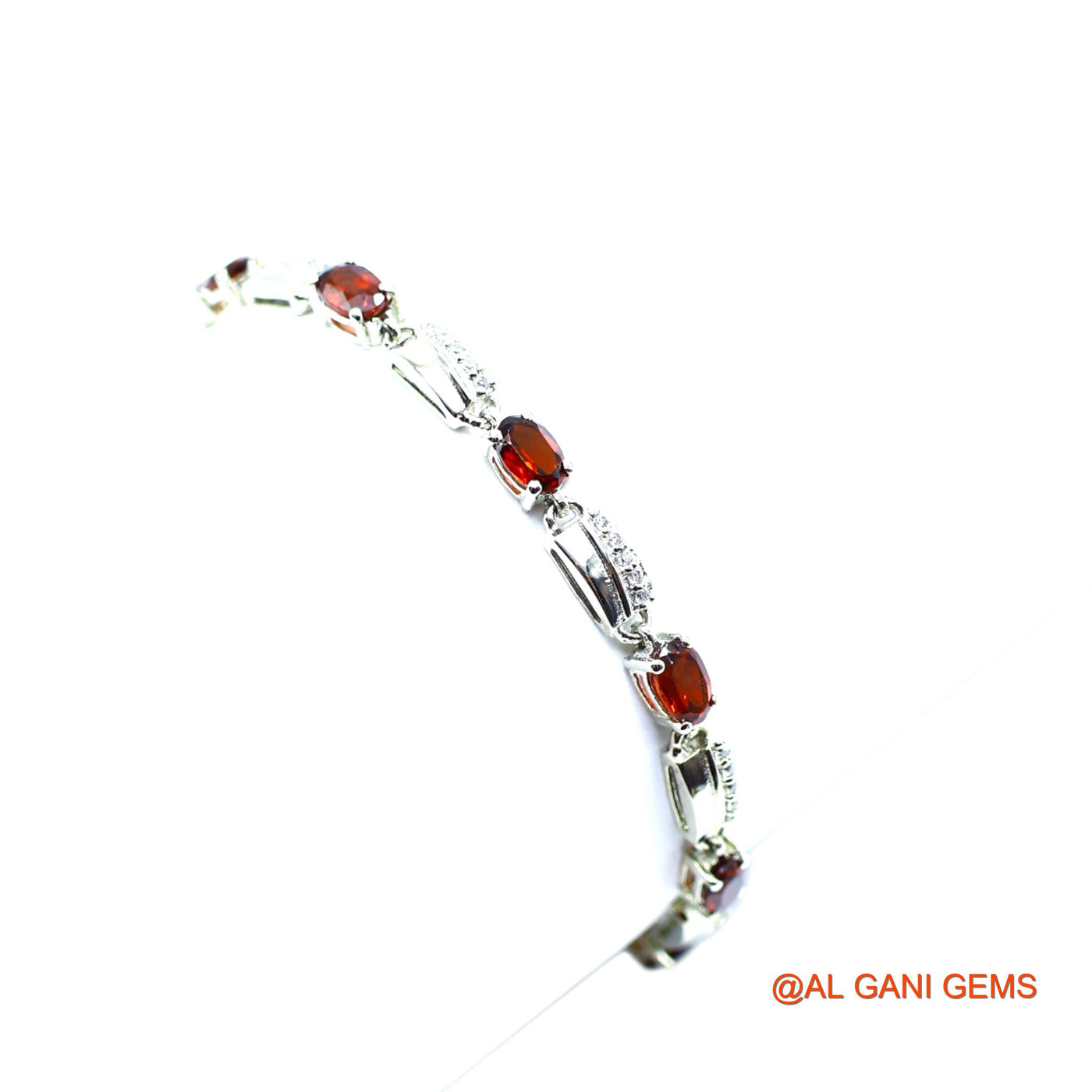 925 Sterling Silver Garnet Gemstone Zircon Hook Dangle Drop Bracelet SB-9