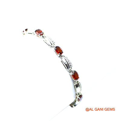 925 Sterling Silver Garnet Gemstone Zircon Hook Dangle Drop Bracelet SB-9