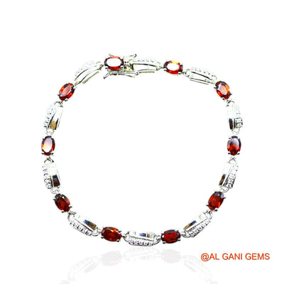 925 Sterling Silver Garnet Gemstone Zircon Hook Dangle Drop Bracelet SB-9