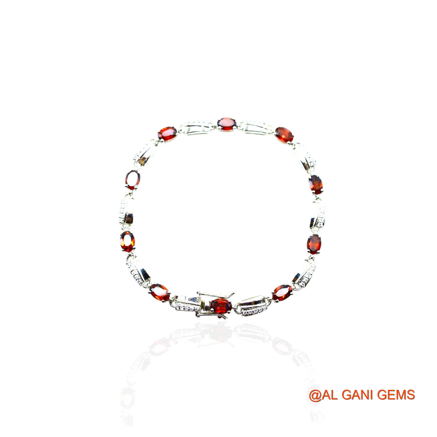 925 Sterling Silver Garnet Gemstone Zircon Hook Dangle Drop Bracelet SB-9