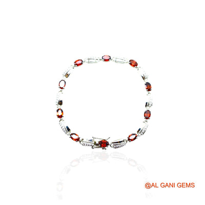 925 Sterling Silver Garnet Gemstone Zircon Hook Dangle Drop Bracelet SB-9