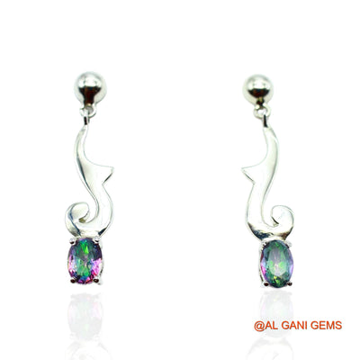 Mystic Topaz Stone 925 Sterling Silver Birthday Engagement Drop Earrings SE-10