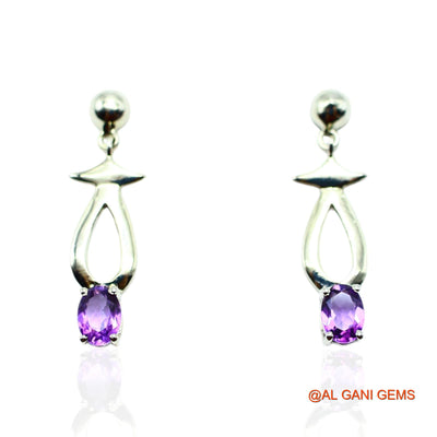 Amethyst Stone February Birth Drop Antique Earrings Sterling Silver SE-11
