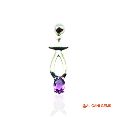 Amethyst Stone February Birth Drop Antique Earrings Sterling Silver SE-11