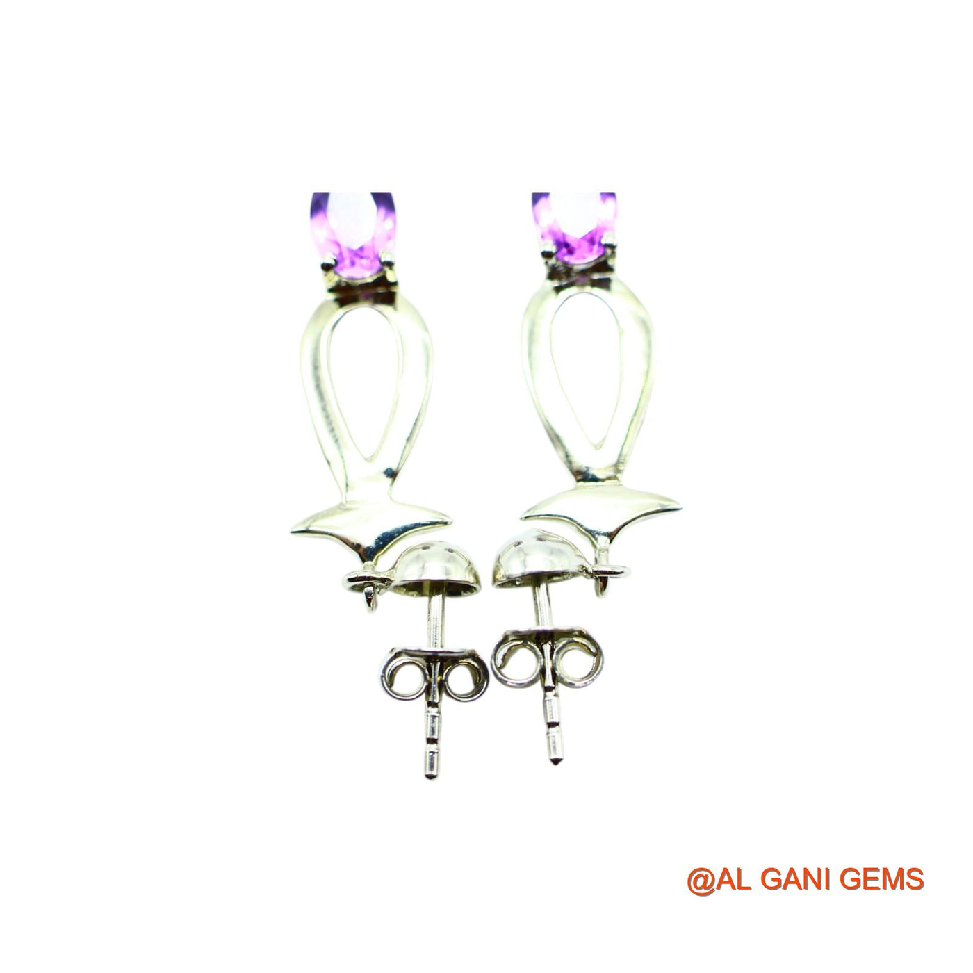 Amethyst Stone February Birth Drop Antique Earrings Sterling Silver SE-11