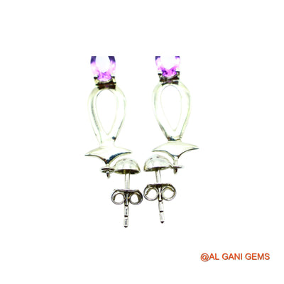 Amethyst Stone February Birth Drop Antique Earrings Sterling Silver SE-11