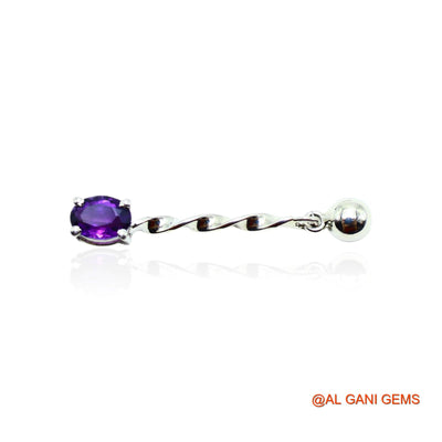 925 Sterling Silver Amethyst Gemstone Dangling February Birth Earrings SE-12