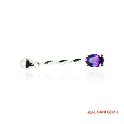 925 Sterling Silver Amethyst Gemstone Dangling February Birth Earrings SE-12