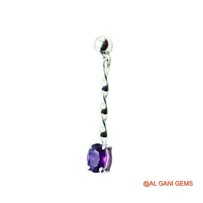 925 Sterling Silver Amethyst Gemstone Dangling February Birth Earrings SE-12