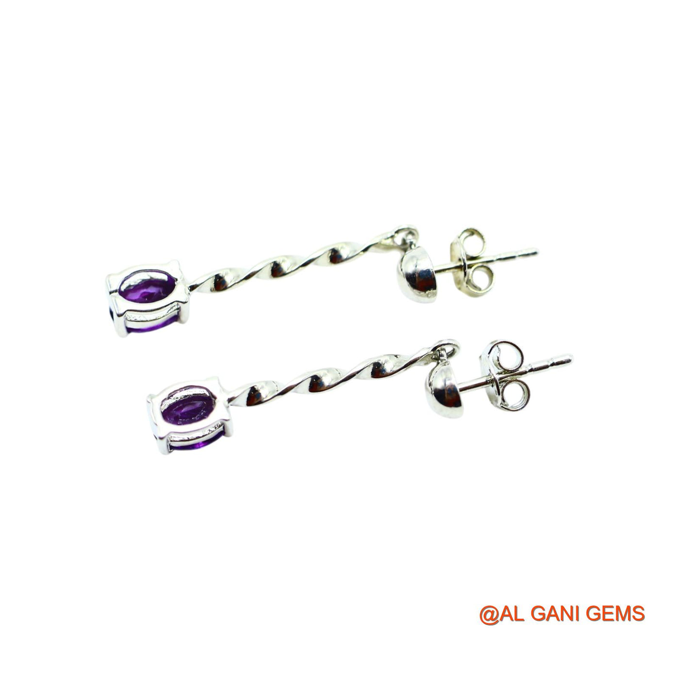 925 Sterling Silver Amethyst Gemstone Dangling February Birth Earrings SE-12