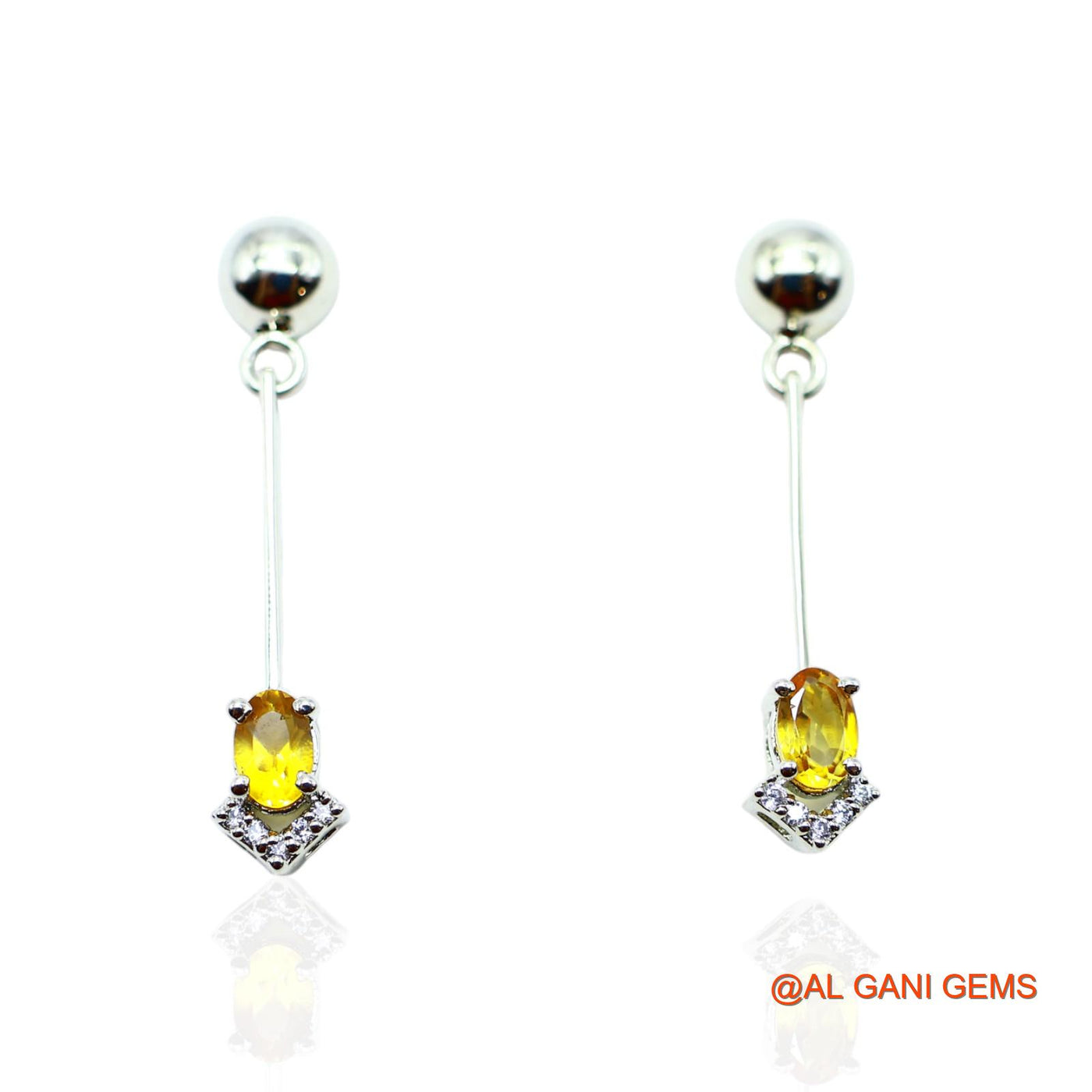 Faceted Citrine Stone Zircon 925 Silver Dangle Drop Birthday Earrings SE-14