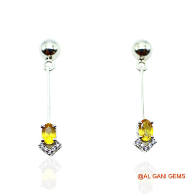 Faceted Citrine Stone Zircon 925 Silver Dangle Drop Birthday Earrings SE-14