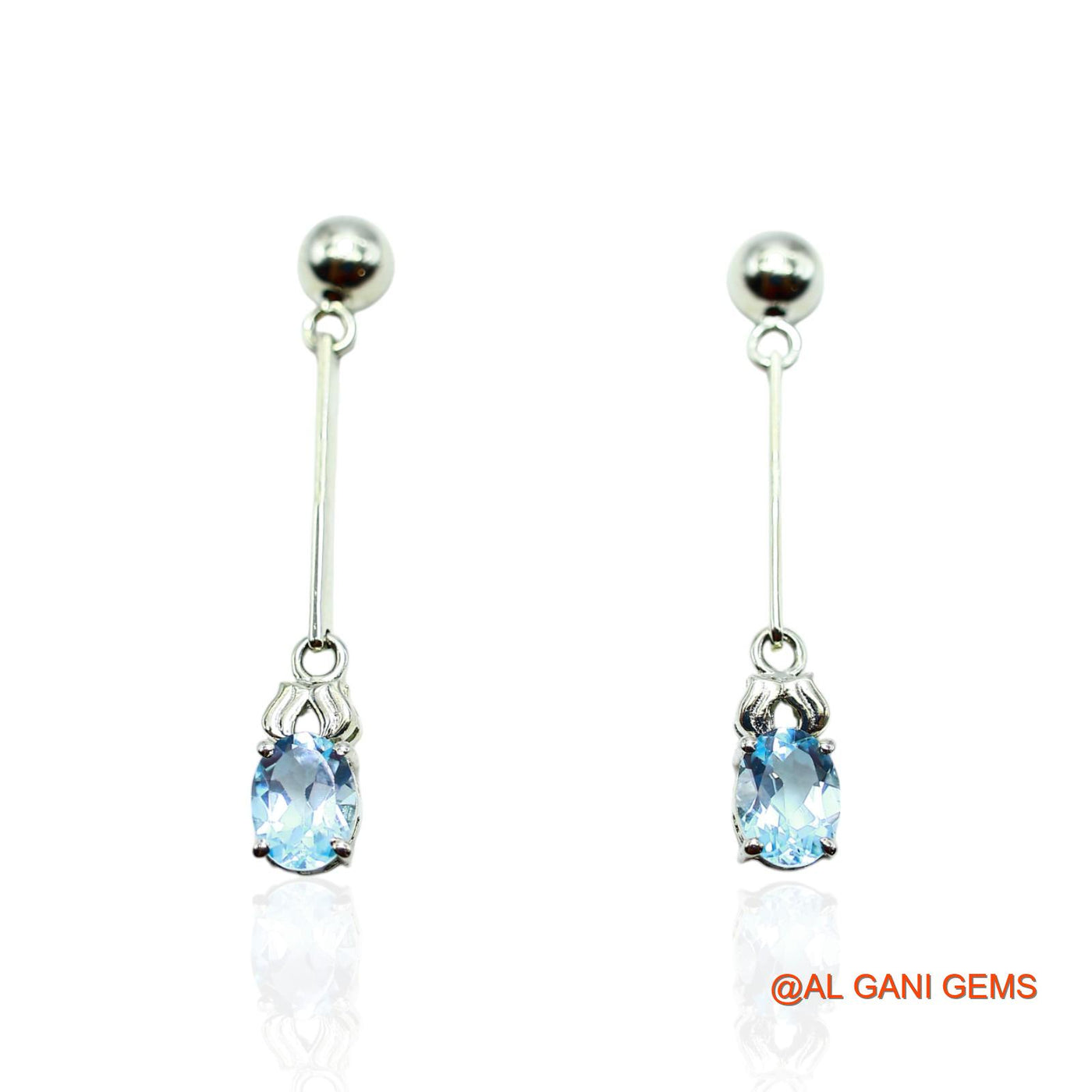 Sterling Silver Natural Blue Topaz Drop Handmade Anniversary Earrings SE-15
