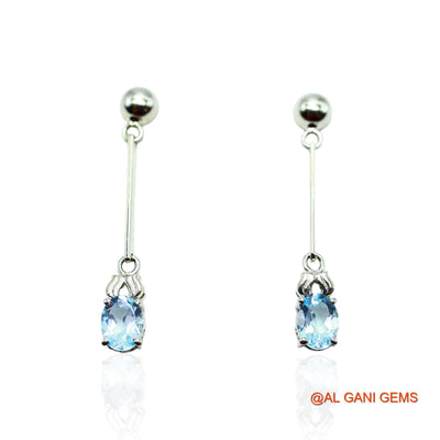 Sterling Silver Natural Blue Topaz Drop Handmade Anniversary Earrings SE-15