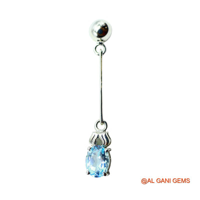 Sterling Silver Natural Blue Topaz Drop Handmade Anniversary Earrings SE-15