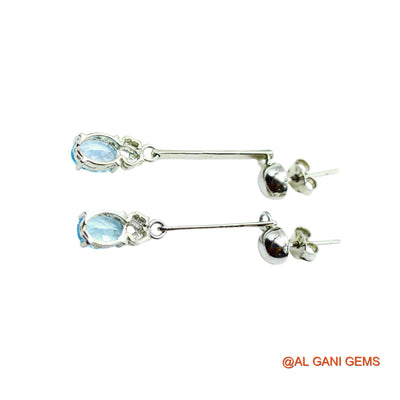 Sterling Silver Natural Blue Topaz Drop Handmade Anniversary Earrings SE-15