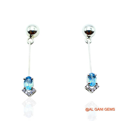 925 Sterling Silver Blue Topaz Gemstone Zircon Wedding Dangle Earrings SE-16
