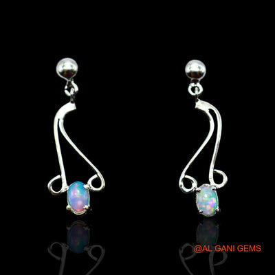 Natural Ethiopian Fire Opal 925 Sterling Silver Dangle Daughter Hook Earrings SE-18