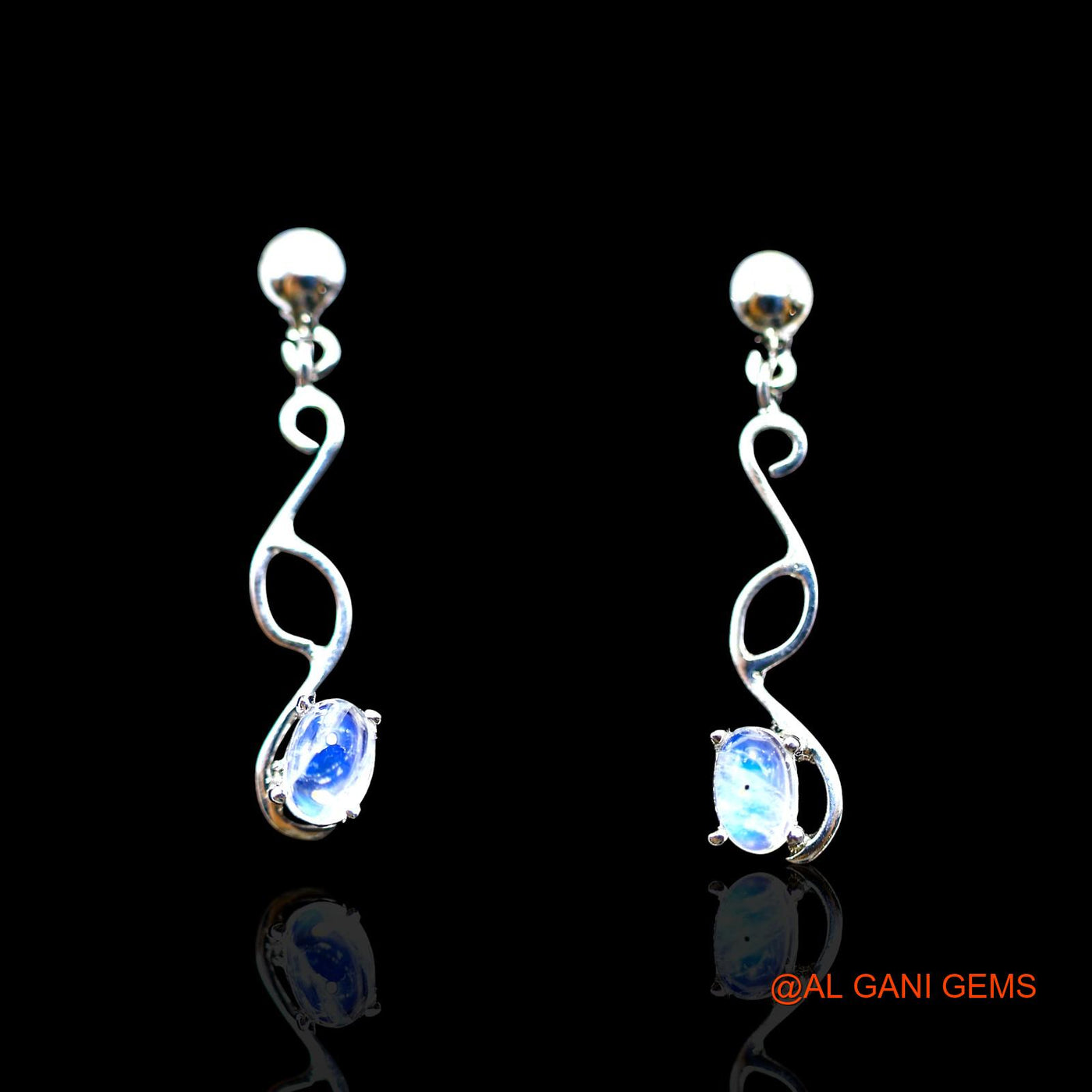 White Rainbow Moonstone Gemstone 925 Sterling Silver Drop Dangle Handcrafted Earrings SE-19