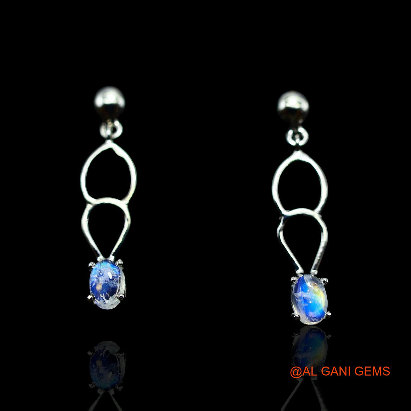 Natural White Rainbow Moonstone Dangle Hook Crown Chakra Earrings Sterling Silver SE-20