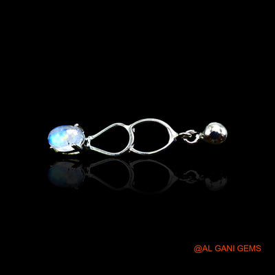 Natural White Rainbow Moonstone Dangle Hook Crown Chakra Earrings Sterling Silver SE-20
