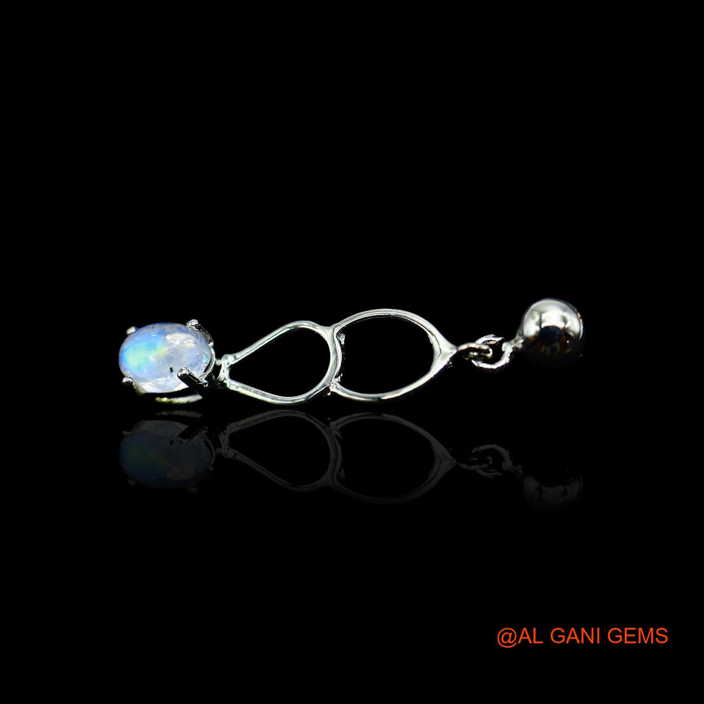 Natural White Rainbow Moonstone Dangle Hook Crown Chakra Earrings Sterling Silver SE-20