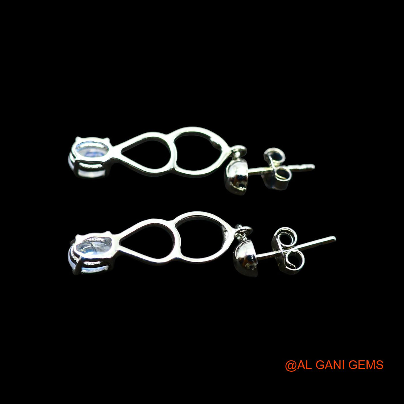 Natural White Rainbow Moonstone Dangle Hook Crown Chakra Earrings Sterling Silver SE-20