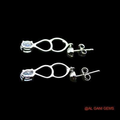 Natural White Rainbow Moonstone Dangle Hook Crown Chakra Earrings Sterling Silver SE-20