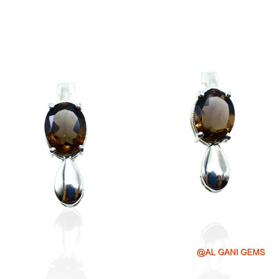 925 Silver Natural Smokey Topaz Handmade Hook Dangle Drop Bezel Earrings SE-21