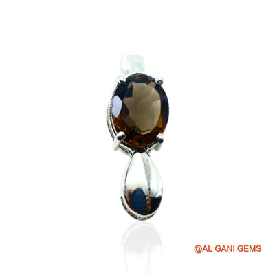 925 Silver Natural Smokey Topaz Handmade Hook Dangle Drop Bezel Earrings SE-21