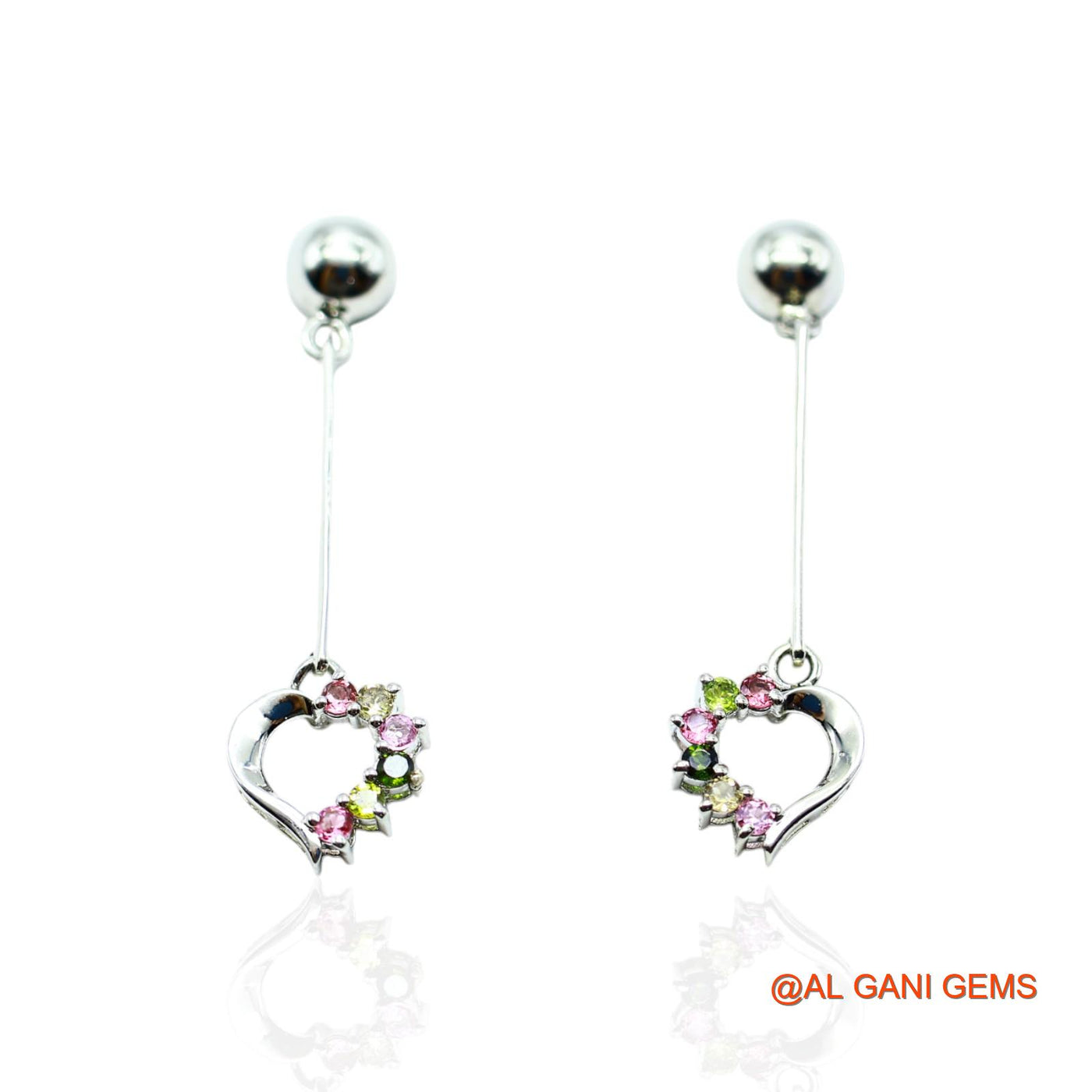 925 Sterling Silver Tourmaline Gemstone Bezel Dangling October Earrings SE-23
