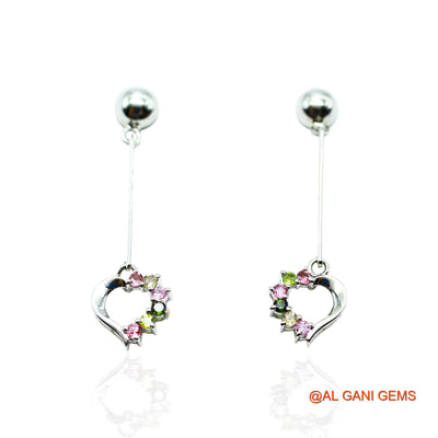 925 Sterling Silver Tourmaline Gemstone Bezel Dangling October Earrings SE-23