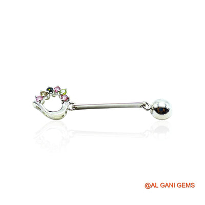 925 Sterling Silver Tourmaline Gemstone Bezel Dangling October Earrings SE-23