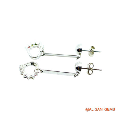 925 Sterling Silver Tourmaline Gemstone Bezel Dangling October Earrings SE-23