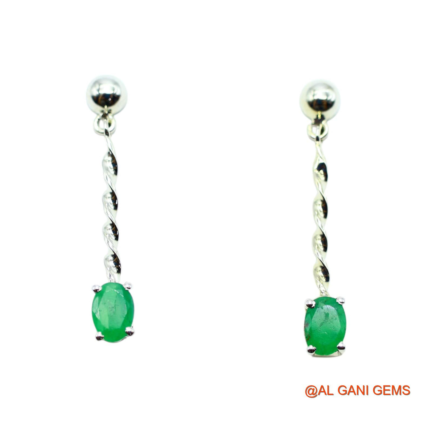 925 Silver Faceted May Emerald Gemstone Dangle Drop Hook Earrings SE-24