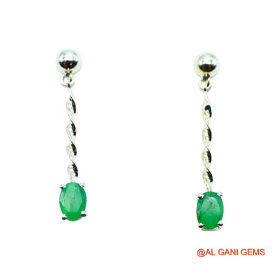 925 Silver Faceted May Emerald Gemstone Dangle Drop Hook Earrings SE-24