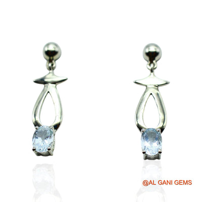 925 Sterling Silver Aquamarine Gemstone Mother Bezel Drop Boho Earrings SE-25