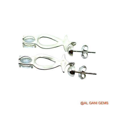 925 Sterling Silver Aquamarine Gemstone Mother Bezel Drop Boho Earrings SE-25