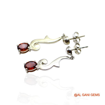 Natural Garnet Bezel Hook Dangle Mother Earrings 925 Sterling Silver SE-28