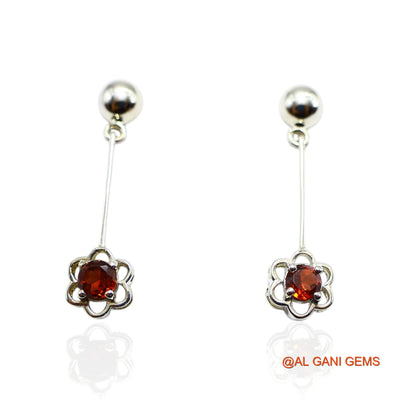 925 Silver Garnet Gemstone Hook Dainty Dangling Root Chakra Earrings SE-31