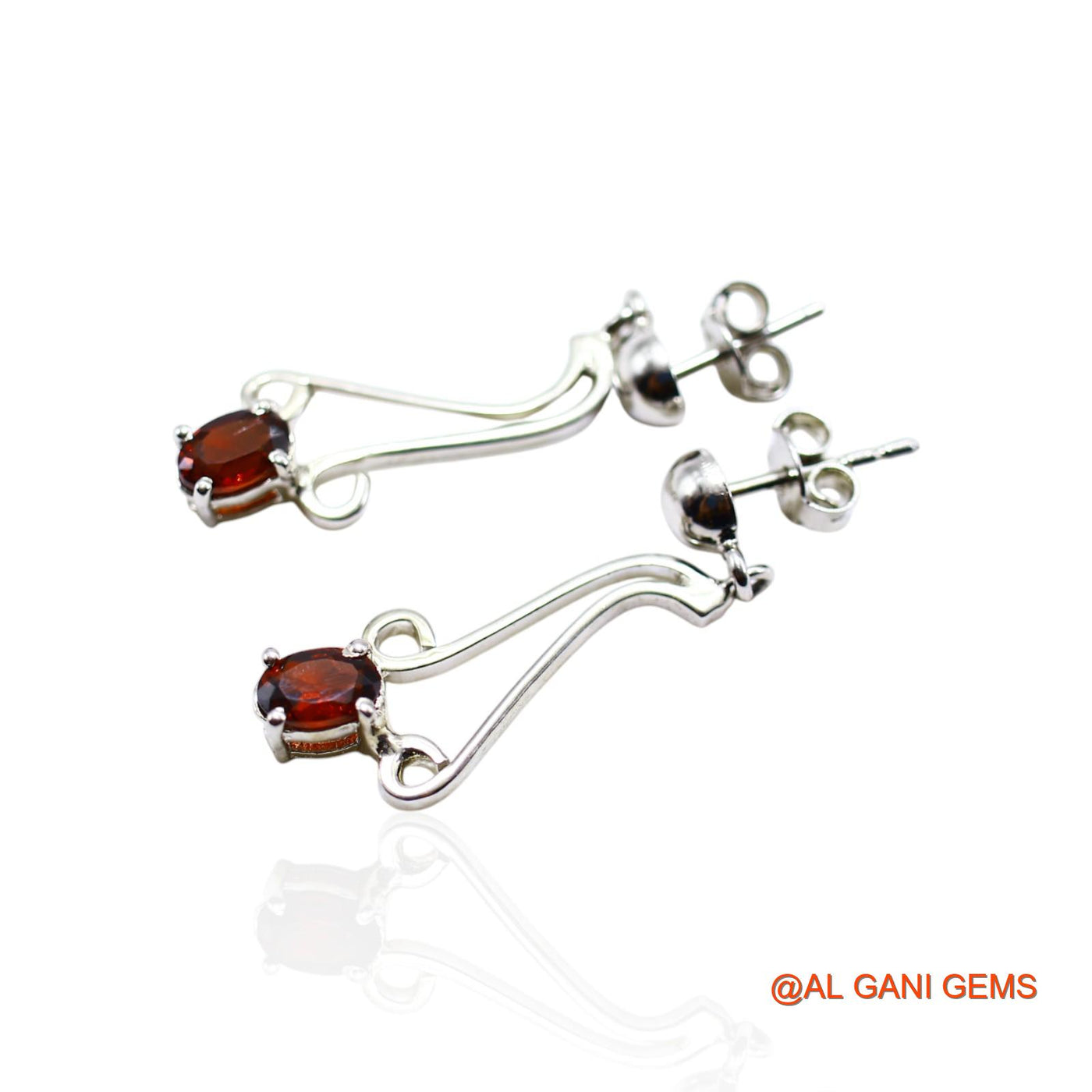 Garnet Gemstone Bezel Drop Dangle Hook Earrings 925 Sterling Silver SE-32