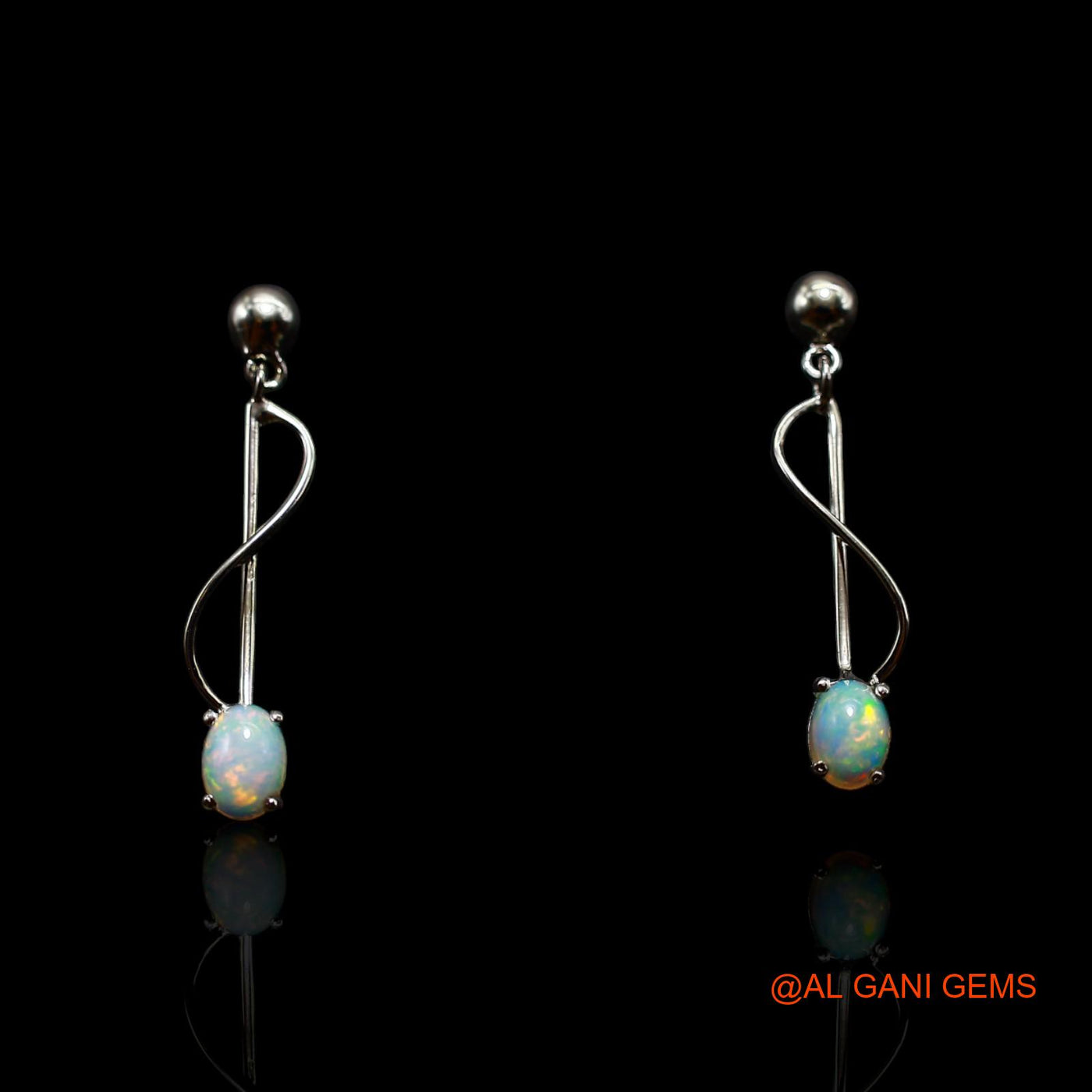 925 Sterling Silver Natural Ethiopian Fire Opal Anniversary Dangling Earrings SE-33