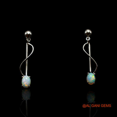 925 Sterling Silver Natural Ethiopian Fire Opal Anniversary Dangling Earrings SE-33