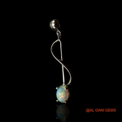 925 Sterling Silver Natural Ethiopian Fire Opal Anniversary Dangling Earrings SE-33