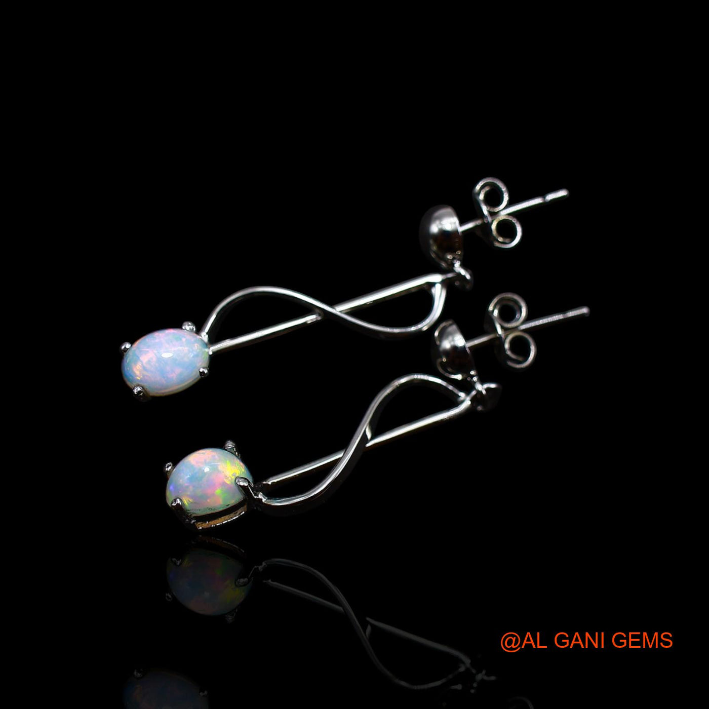 925 Sterling Silver Natural Ethiopian Fire Opal Anniversary Dangling Earrings SE-33