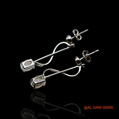 925 Sterling Silver Natural Ethiopian Fire Opal Anniversary Dangling Earrings SE-33