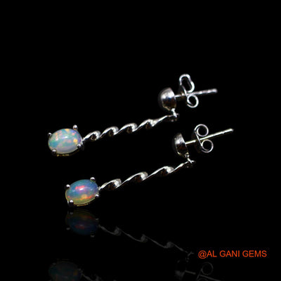 Ethiopian Fire Opal Stone 925 Silver Handmade Birthday Drop Hook Dainty Earrings SE-34