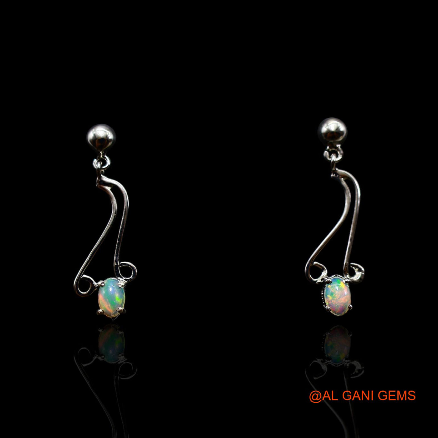 925 Sterling Silver Ethiopian Fire Opal Gemstone Dangle Drop Hook Bezel Earrings SE-35