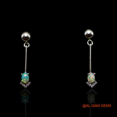 925 Sterling Silver Ethiopian Fire Opal Stone Zircon Dangling Engagement Earrings SE-36